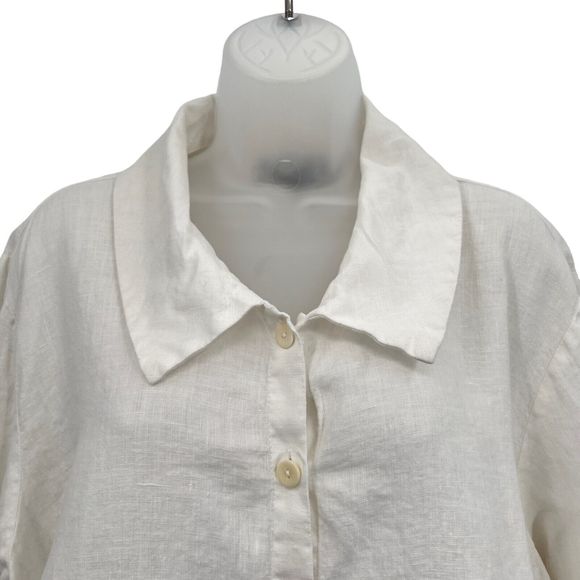 FLAX by Jeanne Engelhart Size 1G 1X White Button Down Shirt Lagenlook Top Linen - Picture 7 of 16